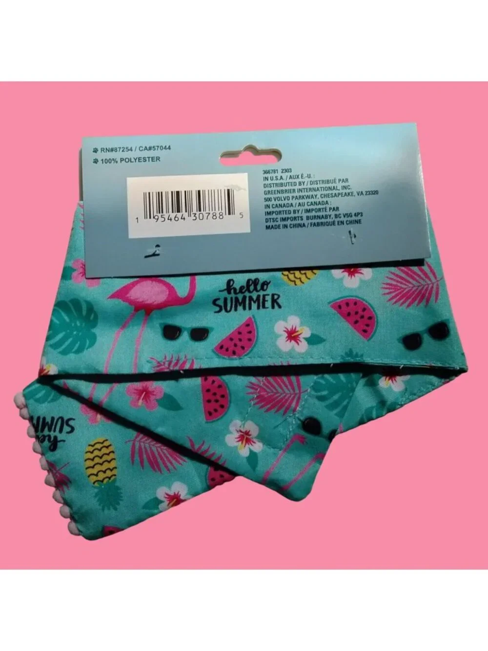 Pink Flamingo Pet Scarf Hello Summer Small